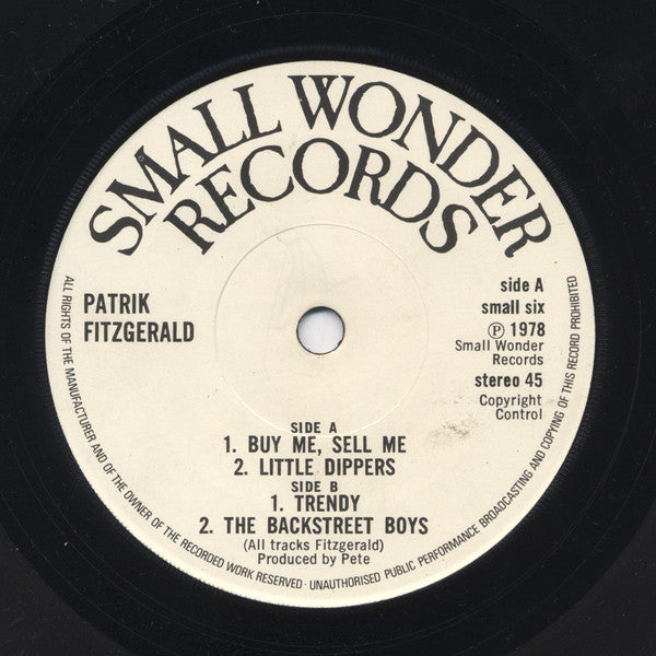 Patrik Fitzgerald : Backstreet Boys (7", EP)