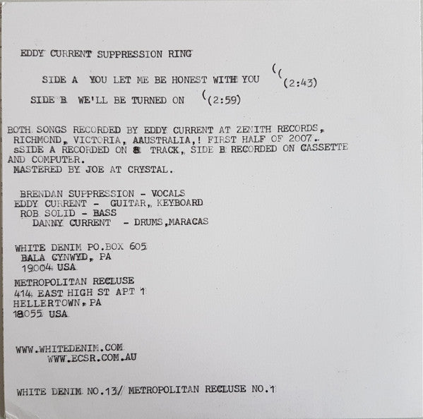 Eddy Current Suppression Ring : You Let Me Be Honest With You (7")