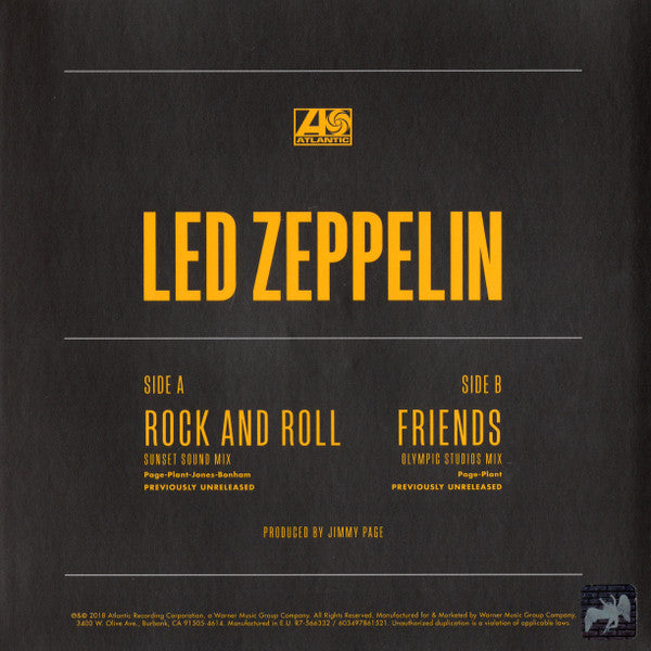 Led Zeppelin : Rock And Roll (Sunset Sound Mix) / Friends (Olympic Studios Mix) (7",45 RPM,Record Store Day,Single,Limited Edition,Stereo)