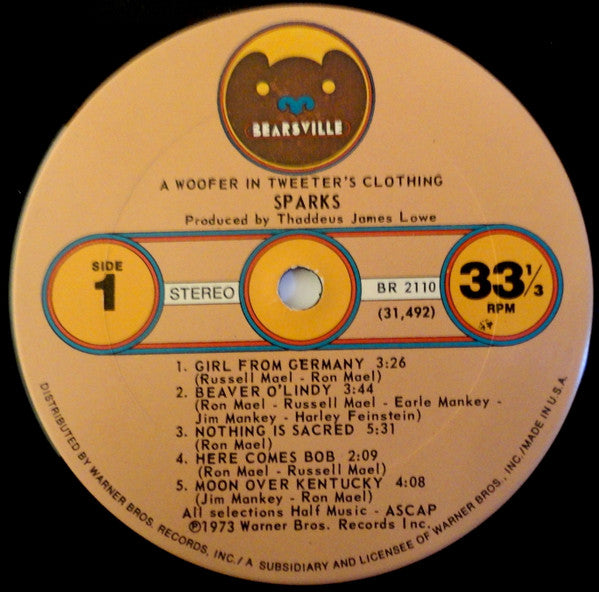 Sparks : A Woofer In Tweeter's Clothing (LP, Album, San)