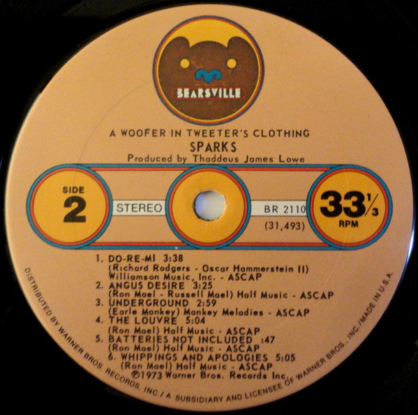 Sparks : A Woofer In Tweeter's Clothing (LP, Album, San)