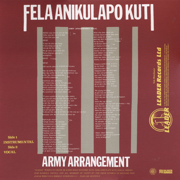 Fela Kuti : Army Arrangement (12",Reissue)