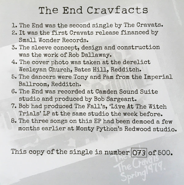 The Cravats : The End. Spring 1979. (7", Single, Ltd)
