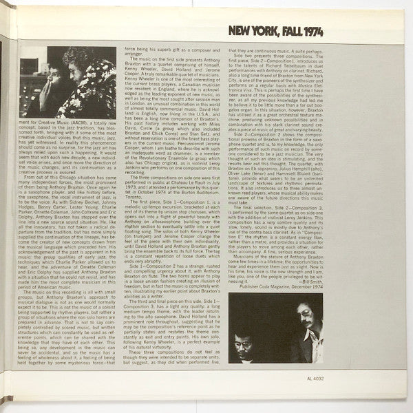 Anthony Braxton : New York, Fall 1974 (LP,Album)