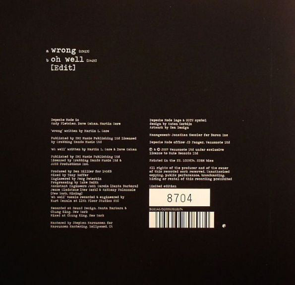 Depeche Mode : Wrong (7",45 RPM,Single,Limited Edition,Numbered)