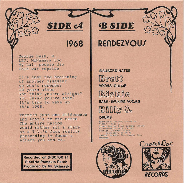 Insubordinates : 1968 b/w Rendezvous (7", Single, Mono)
