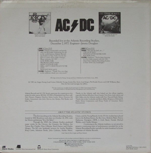 AC/DC : Live From The Atlantic Studios (LP,Promo,Transcription)