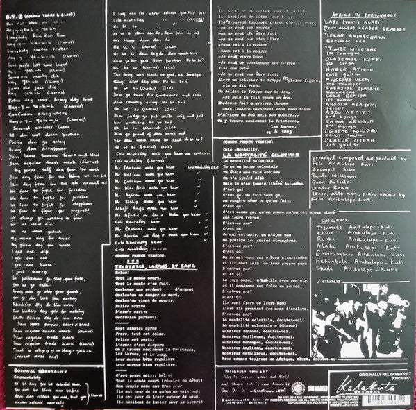 Fela Kuti And Africa 70 : Sorrow Tears And Blood (LP,Album,Reissue)