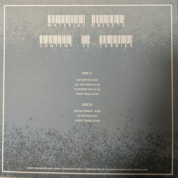 Material Objects : Content Vs Carrier (12", EP, Cle)