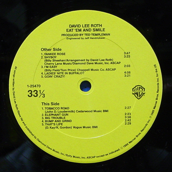 David Lee Roth : Eat 'Em And Smile (LP,Album,Club Edition)