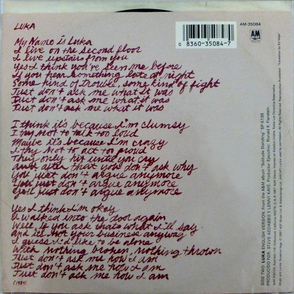 Suzanne Vega : Luka (Version En Español) (7", Single)