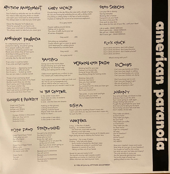 Attitude Adjustment : American Paranoia (LP,Album,Reissue,Remastered)