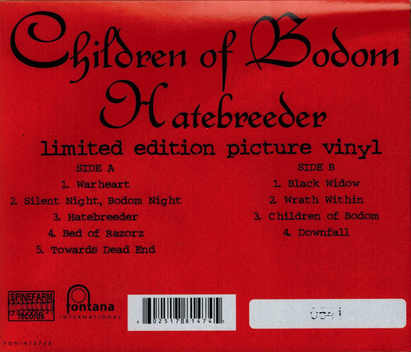 Children Of Bodom : Hatebreeder (LP,Album,Limited Edition,Numbered,Picture Disc,Reissue)