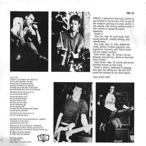 Pariah (4) : Up To Us b/w Reputation (7",45 RPM,Single,Limited Edition)