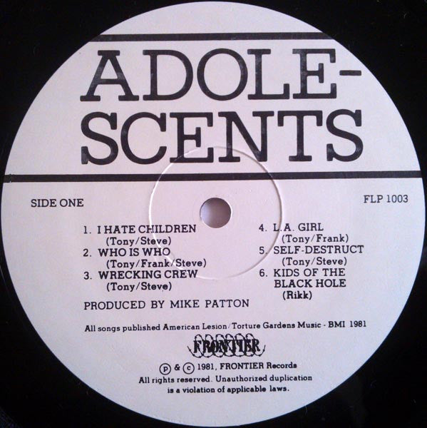 Adolescents : Adolescents (LP,Album,Repress)