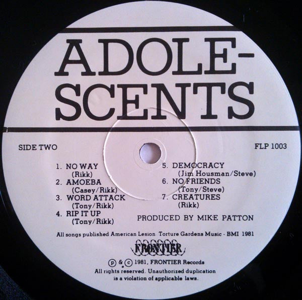 Adolescents : Adolescents (LP,Album,Repress)