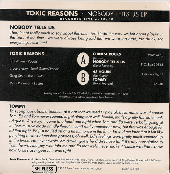 Toxic Reasons : Nobody Tells Us EP (7",EP,45 RPM,Limited Edition)