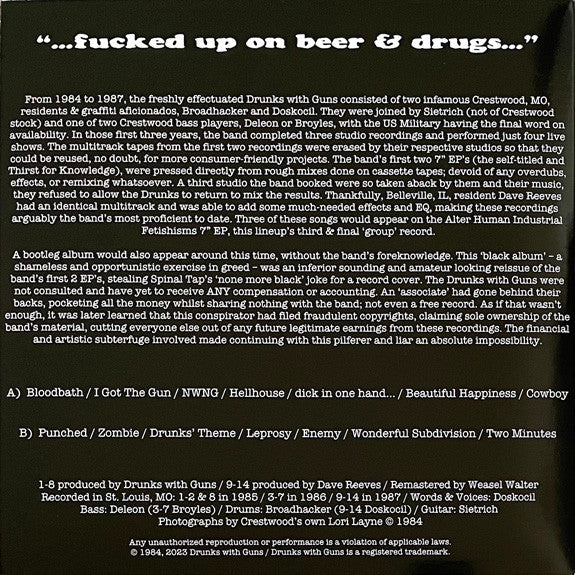 Drunks With Guns : Fucked Up On Beer & Drugs (LP,Compilation,Limited Edition,Remastered)
