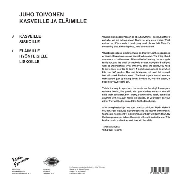 Juho Toivonen : Kasveille Ja Eläimille (LP,Album,Limited Edition)