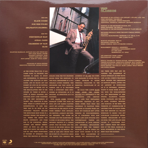 Wynton Marsalis : Black Codes (From The Underground) (LP, Album, Club, RE, 180)
