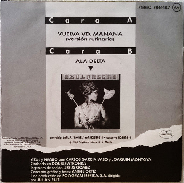 Azul Y Negro : Vuelva Usted Mañana (7", Single)