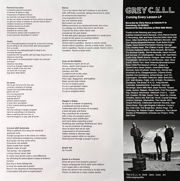 Grey C.E.L.L. : Cursing Every Lesson LP (12",45 RPM,Limited Edition)
