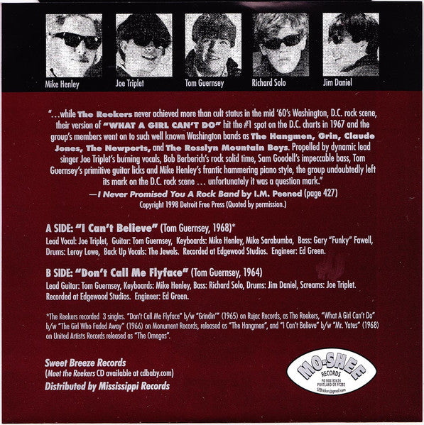 Reekers, The : I Can't Believe / Don't Call Me Flyface (7",45 RPM,Mono)