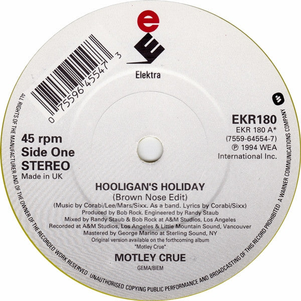 Mötley Crüe : Hooligan's Holiday (7",45 RPM,Single,Limited Edition)