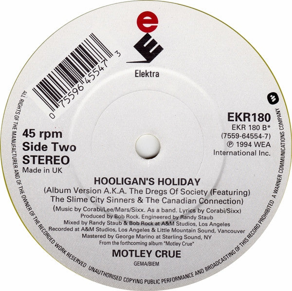 Mötley Crüe : Hooligan's Holiday (7",45 RPM,Single,Limited Edition)