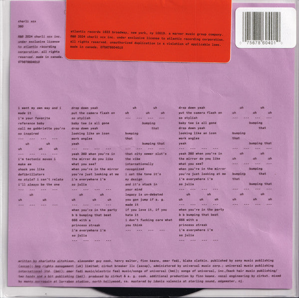 Charli XCX : 360 (7",45 RPM,Single,Limited Edition)