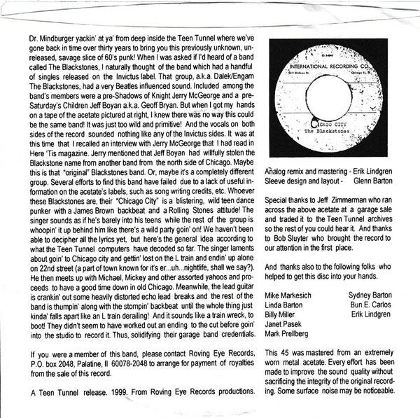 Blackstones (3), The : Chicago City b/w Barrel Of Dreams (7",45 RPM,Single)