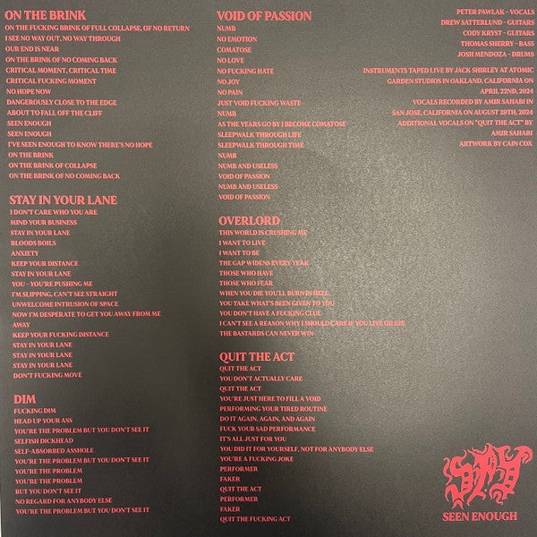 Spy (55) : Seen Enough (12", S/Sided, EP, Bla)