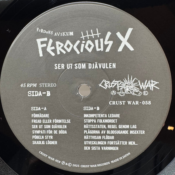 Ferocious X : Ser Ut Som Djävulen (LP,45 RPM,Album,Stereo)