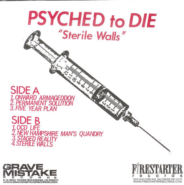 Psyched To Die : Sterile Walls (7",EP,33 ⅓ RPM)
