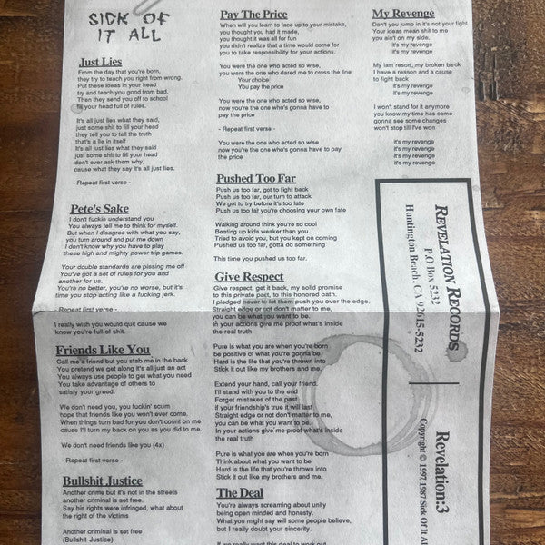 Sick Of It All : Sick Of It All (7",45 RPM,Repress)