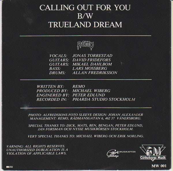 Remo (12) : Calling Out For You (7", Single)