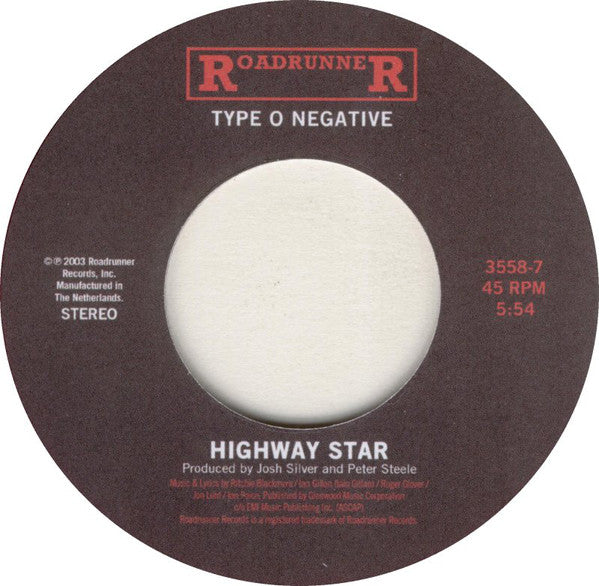 Deep Purple / Type O Negative : Highway Star (7", RSD, Single, Ltd, Cle)