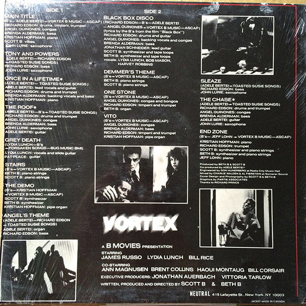 Adele Bertei, Lydia Lunch, Richard Edson, Kristian Hoffman, Beth B & Scott B : Beth B & Scott B's Vortex (The Motion Picture Soundtrack) (LP, Album)