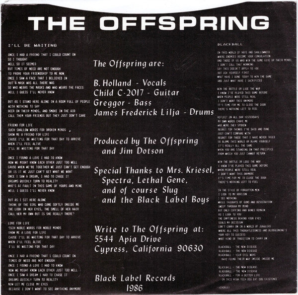 Offspring, The : I'll Be Waiting / Blackball (7",45 RPM,Single)