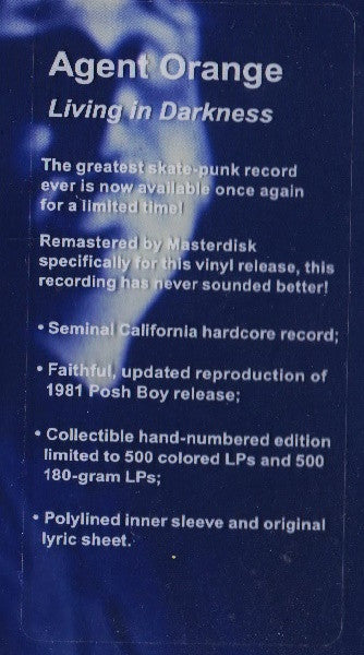 Agent Orange (7) : Living In Darkness (LP,Album,Limited Edition,Numbered,Reissue,Remastered)