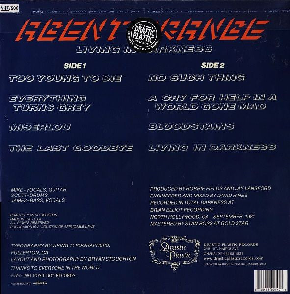 Agent Orange (7) : Living In Darkness (LP,Album,Limited Edition,Numbered,Reissue,Remastered)