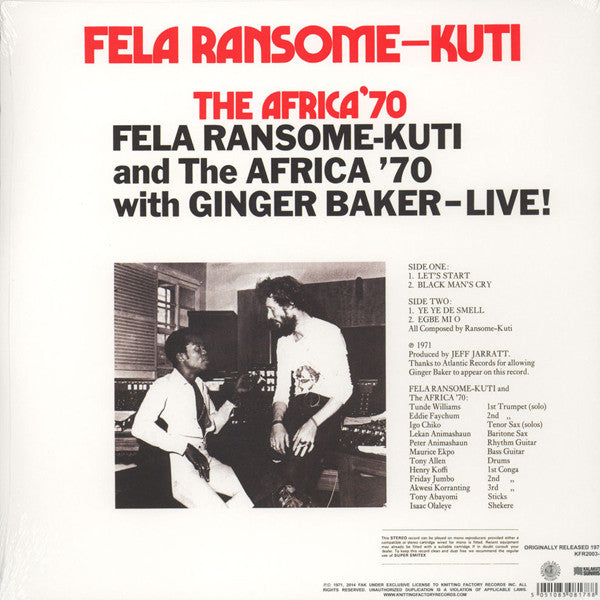 Fela Kuti And Africa 70 With Ginger Baker : Live! (LP,Album,Reissue)