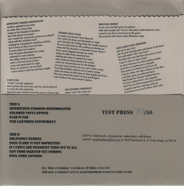 S.B.V. : 8 Song EP. (7", EP, Num, TP)