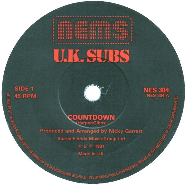 UK Subs : Countdown (7",Single,45 RPM)